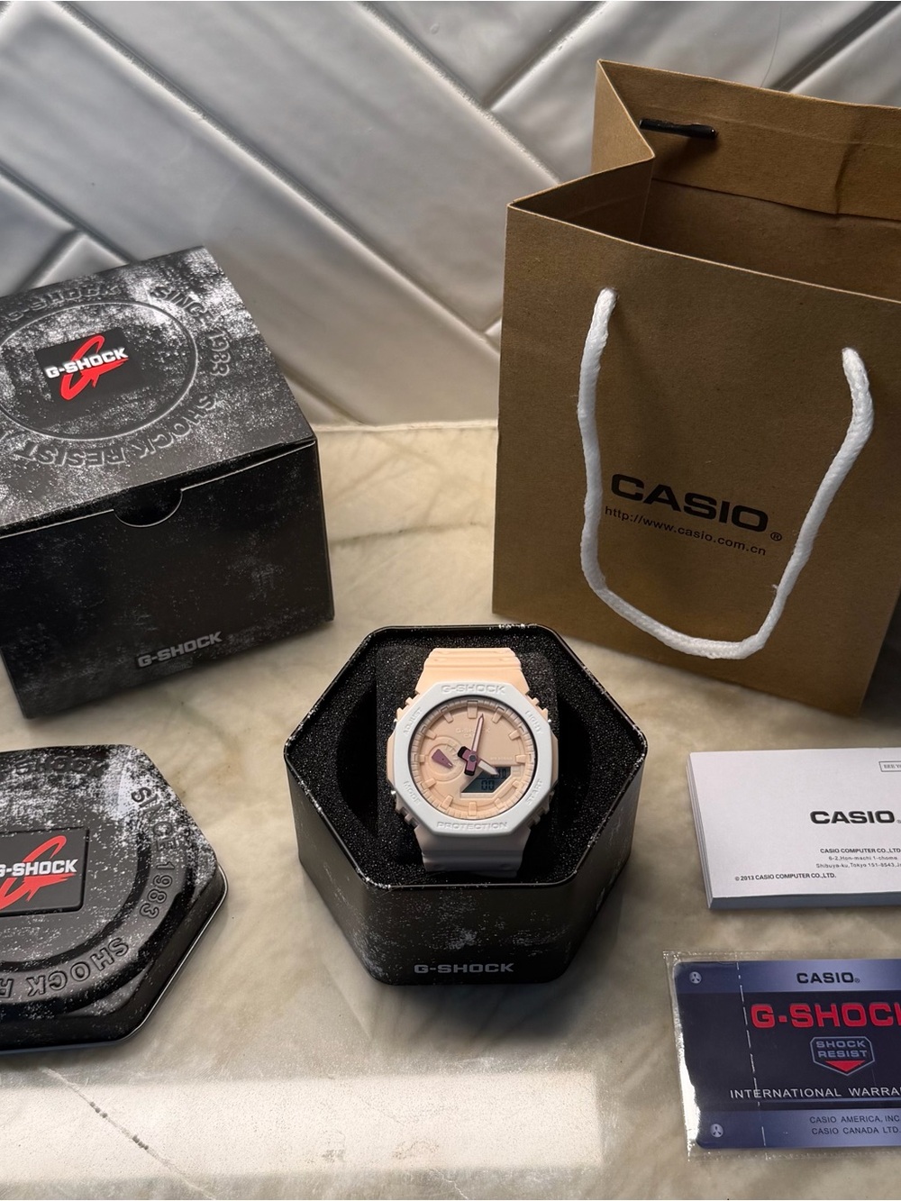 Casio G-Shock Men’s White and Peach Resin Sport Watch
